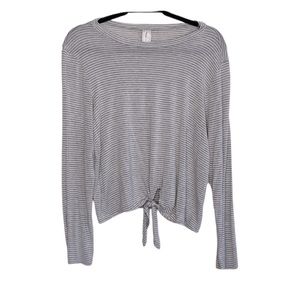 Atticute Gray & White Striped Top Tie Waist L